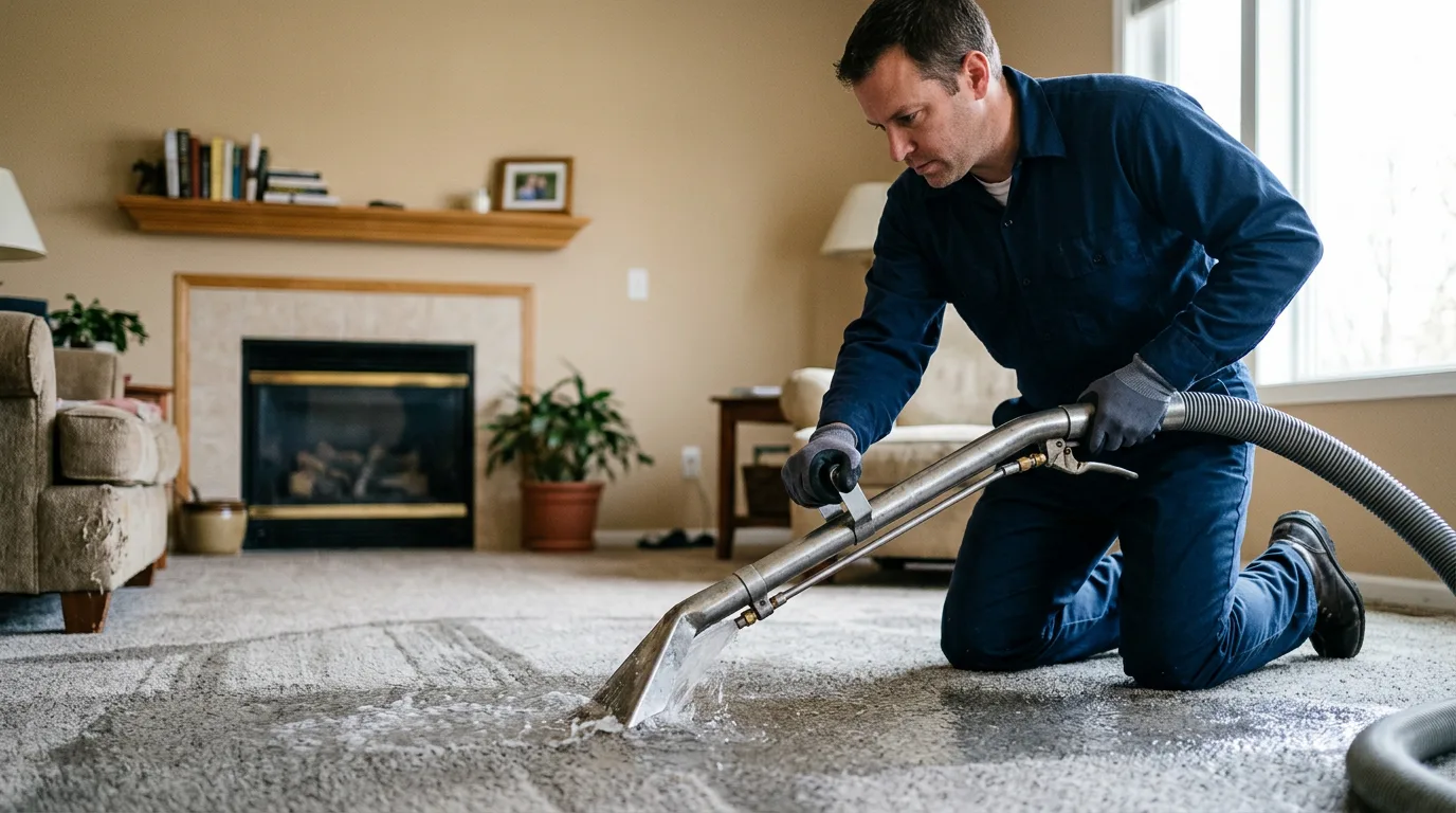 Water damage restoration technician working near Edgewood, IA